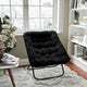 Black Fabric/Black Frame |#| Folding Faux Fur Oversized Saucer Chair with Steel Frame - Black/Black