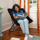 Black Fabric/Black Frame |#| Folding Faux Fur Oversized Saucer Chair with Steel Frame - Black/Black