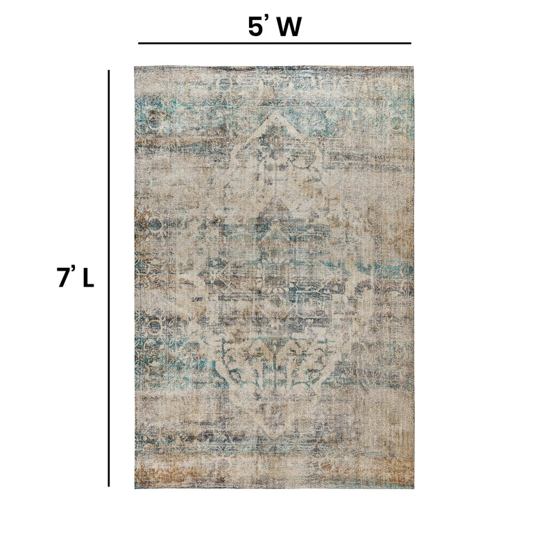 Blue,5' x 7' |#| 5' x 7' Multicolor Distressed Artisan Old English Style Traditional Rug