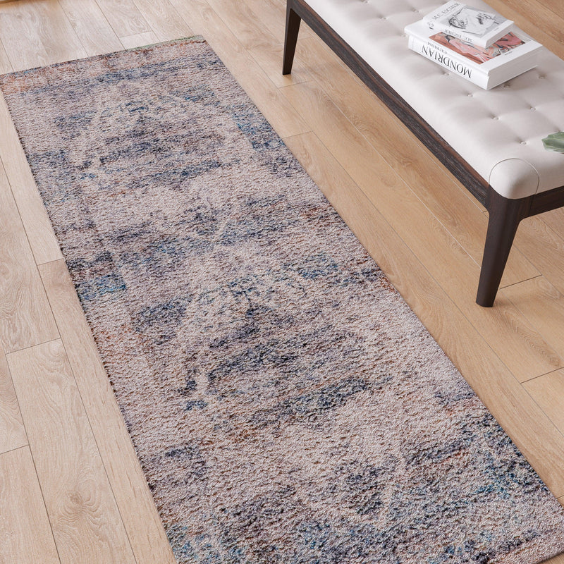 Blue,2' x 6' |#| 2' x 6' Multicolor Distressed Artisan Old English Style Traditional Rug