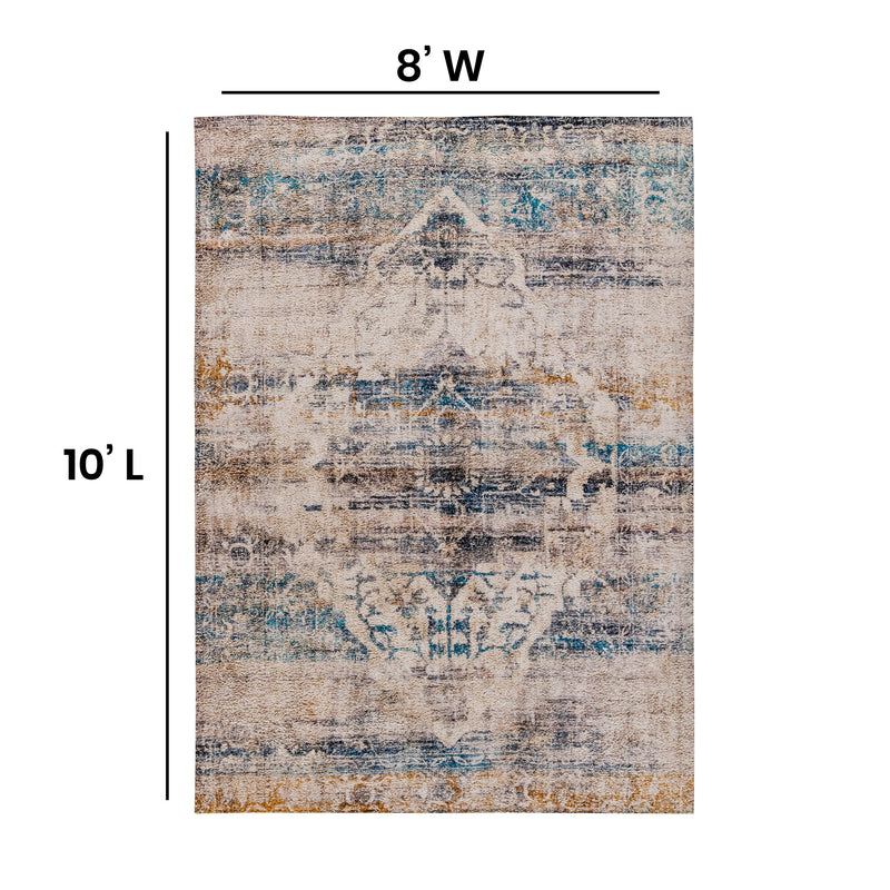Blue,8' x 10' |#| 8' x 10' Multicolor Distressed Artisan Old English Style Traditional Rug