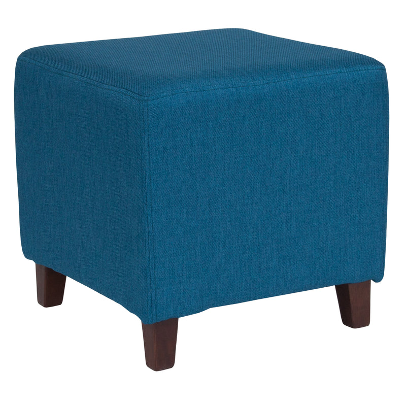 Blue Fabric |#| Taut Upholstered Cube Ottoman Pouf in Blue Fabric - Home Furniture