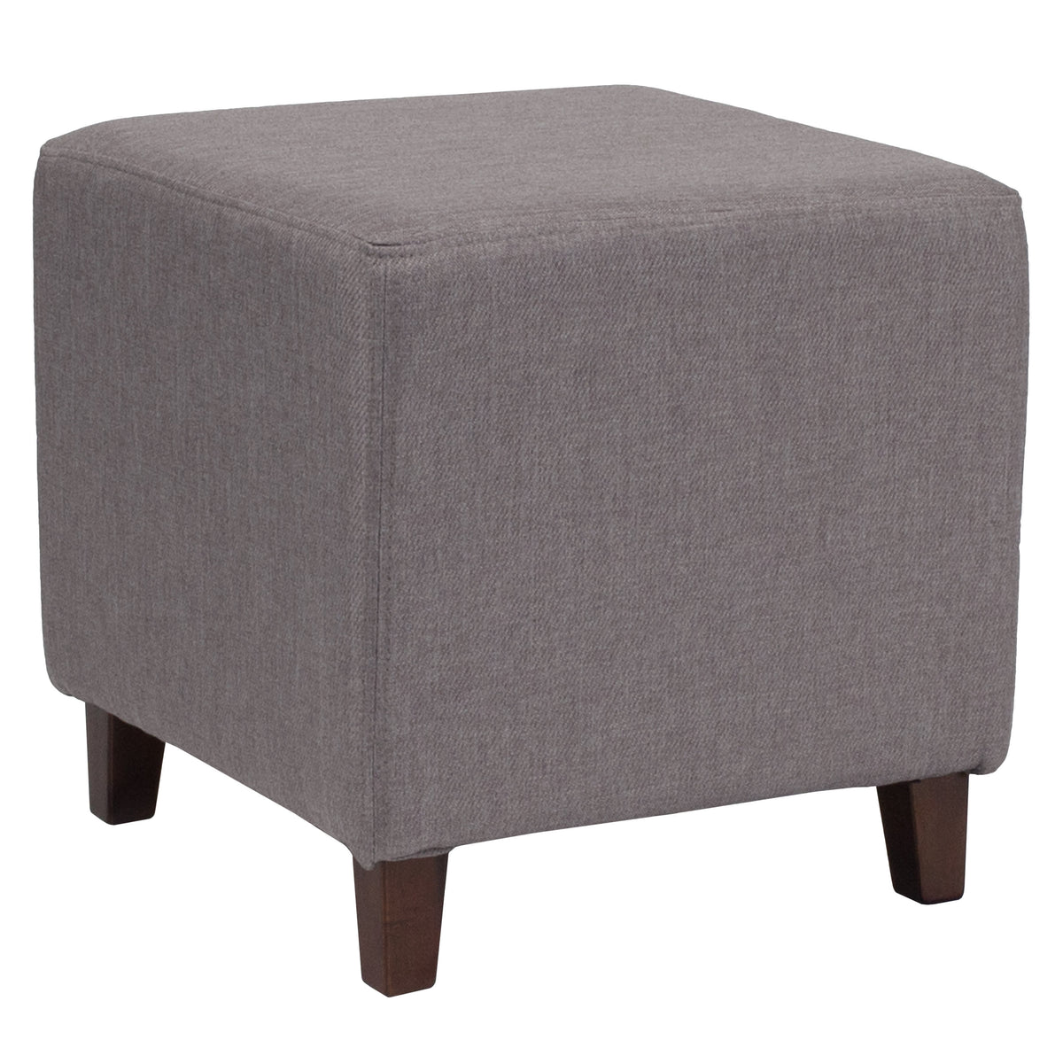 Light Gray Fabric |#| Taut Upholstered Cube Ottoman Pouf in Light Gray Fabric - Home Furniture