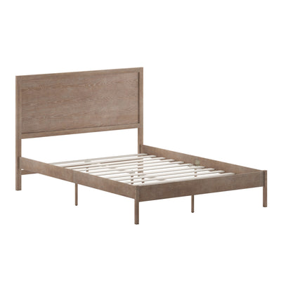 Solid Wood Platform Bed with Headboard and Wooden Slats - View 1
