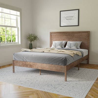 Solid Wood Platform Bed with Headboard and Wooden Slats - View 2