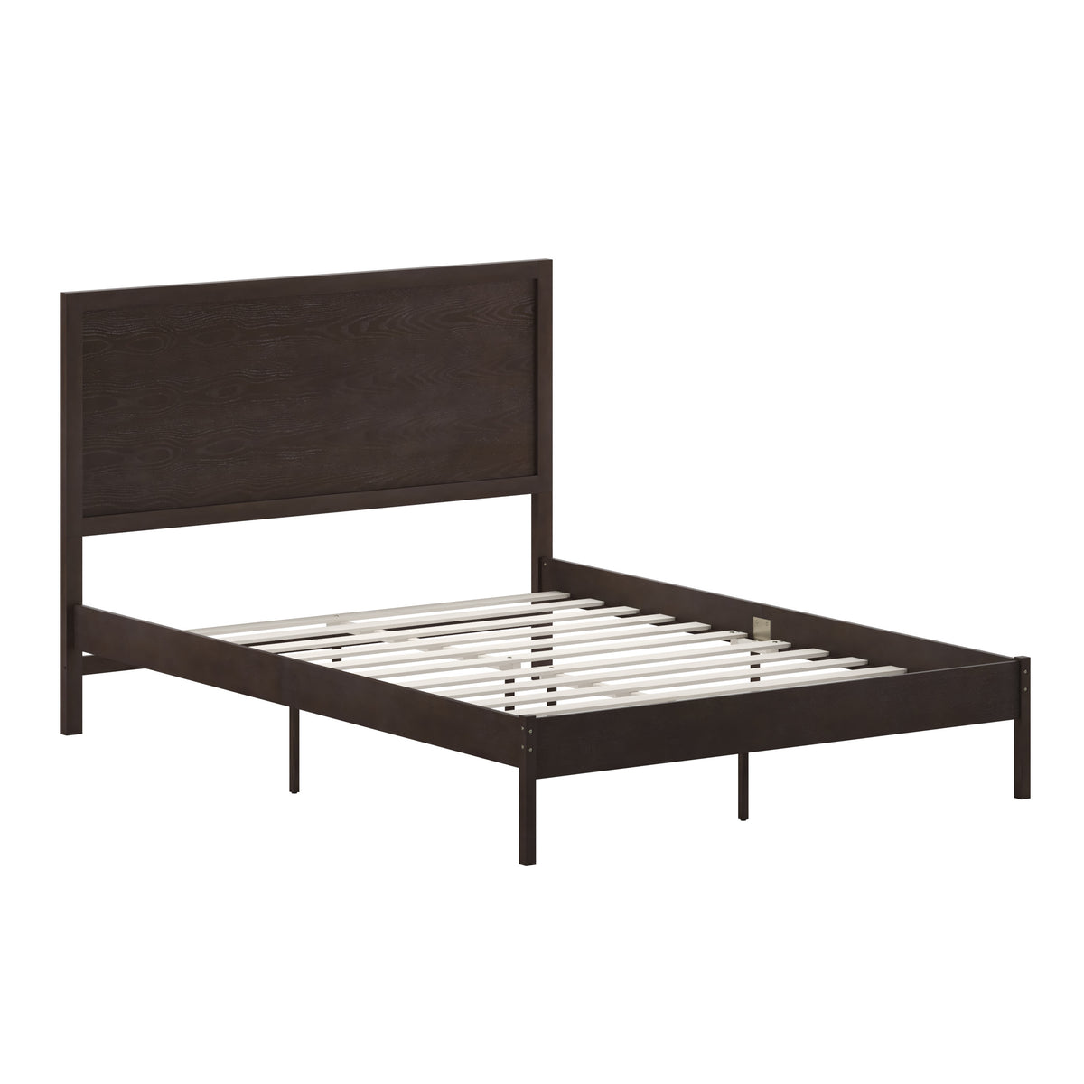 Dark Brown,Queen |#| Solid Wood Platform Bed with Headboard and Wooden Slats in Dark Brown - Queen
