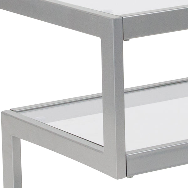 Tempered Glass End Table with inchSinch Shaped Contemporary Steel Design