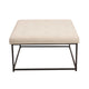 Beige |#| Square LeatherSoft Tufted Ottoman with Black Metal Frame in Beige