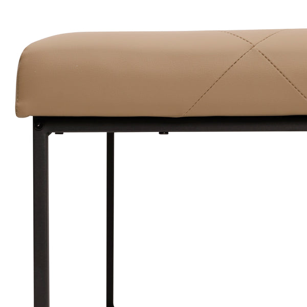 Light Brown |#| Square LeatherSoft Tufted Ottoman with Black Metal Frame in Light Brown