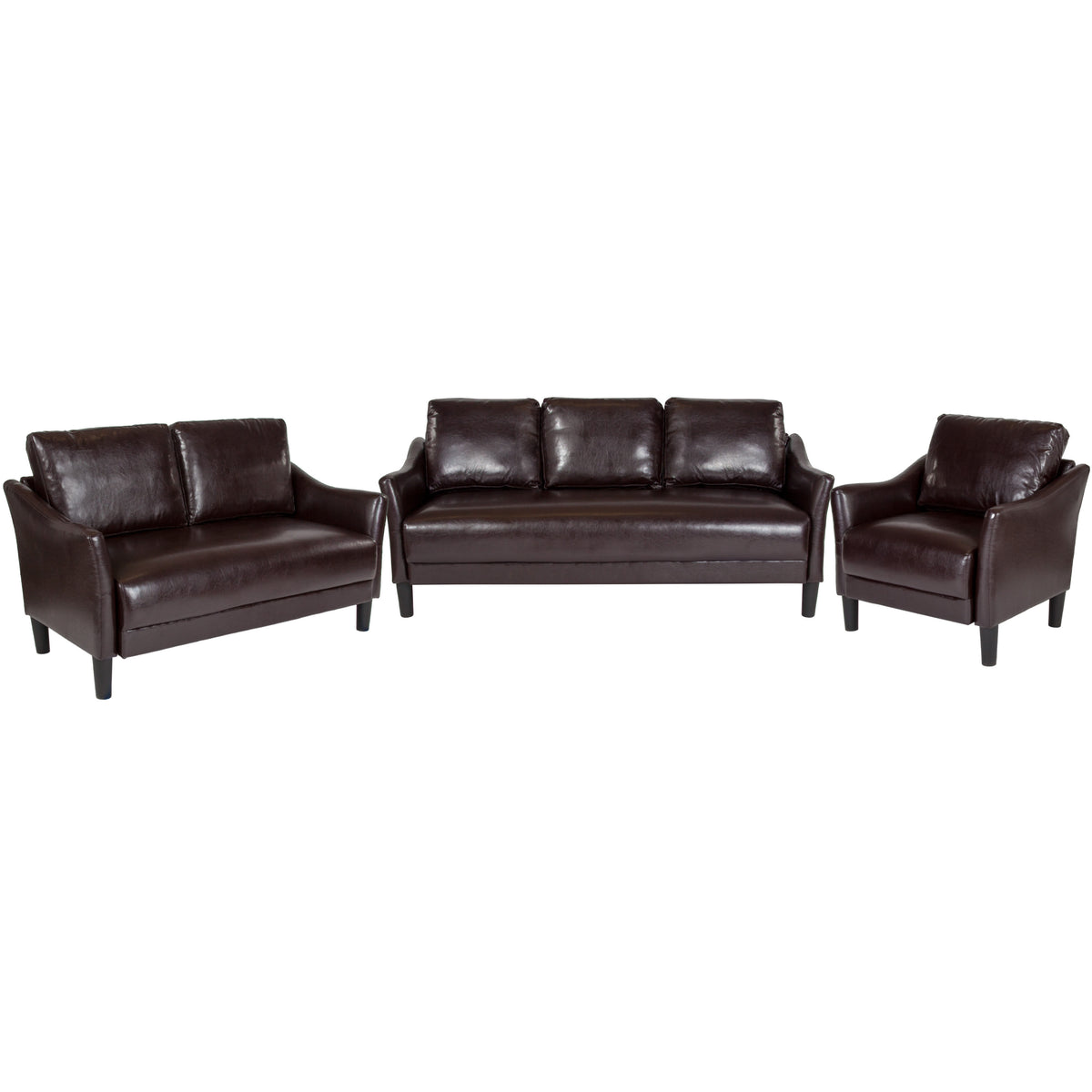 Brown LeatherSoft |#| 3 Piece Upholstered Living Room Set w/Single Cushion Seat in Brown LeatherSoft