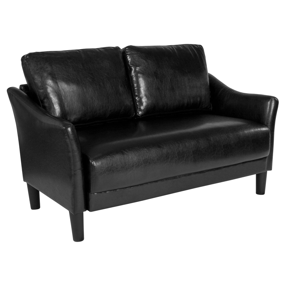 Black LeatherSoft |#| Upholstered Living Room Loveseat with Single Cushion Seat in Black LeatherSoft