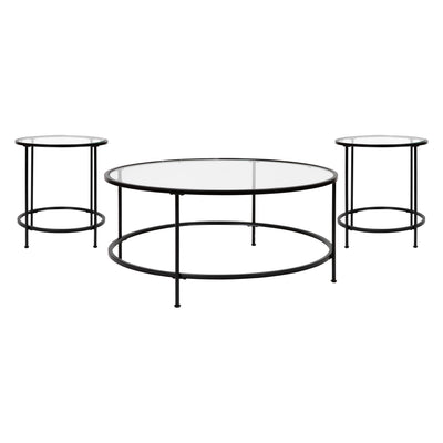 Astoria Collection Coffee and End Table Set - Glass Top with Round Frame - 3 Piece Occasional Table Set - View 1