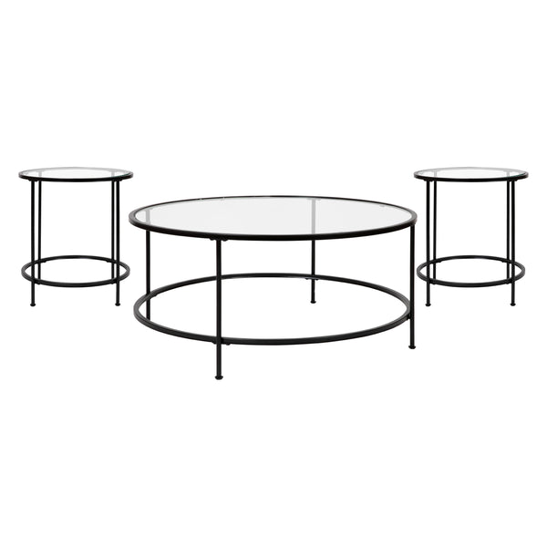 3 piece round glass store coffee table set