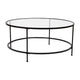 Clear Top/Matte Black Frame |#| Clear Glass Living Room Coffee Table with Round Matte Black Metal Frame