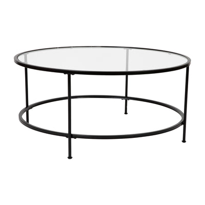 Astoria Collection Round Coffee Table - Modern Glass Coffee Table with Metal Frame