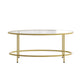 Clear Top/Brushed Gold Frame |#| Clear Glass Living Room Coffee Table with Round Brushed Gold Metal Frame