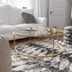 Clear Top/Brushed Gold Frame |#| Clear Glass Living Room Coffee Table with Round Brushed Gold Metal Frame