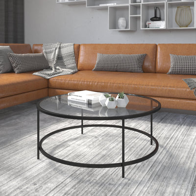 Astoria Collection Round Coffee Table - Modern Glass Coffee Table with Metal Frame