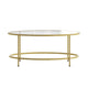 Clear Top/Brushed Gold Frame |#| Clear Glass Living Room Coffee Table with Round Brushed Gold Metal Frame