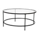Clear Top/Matte Black Frame |#| Clear Glass Living Room Coffee Table with Round Matte Black Metal Frame