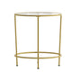 Clear Top/Brushed Gold Frame |#| Clear Glass Living Room End Table with Round Brushed Gold Metal Frame