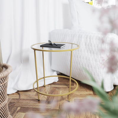 Astoria Collection Round End Table, Modern Glass Accent Table with Metal Frame - View 2