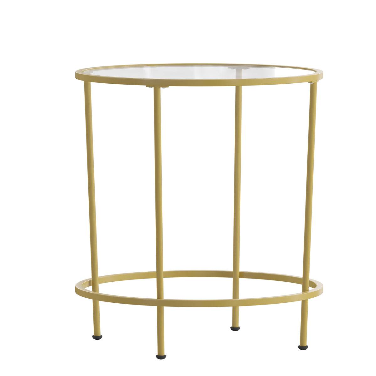 Clear Top/Brushed Gold Frame |#| Clear Glass Living Room End Table with Round Brushed Gold Metal Frame
