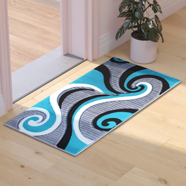 Turquoise,2' x 3' |#| Modern High-Low Sculpted Swirl Design Abstract Area Rug - Turquoise - 2' x 3'