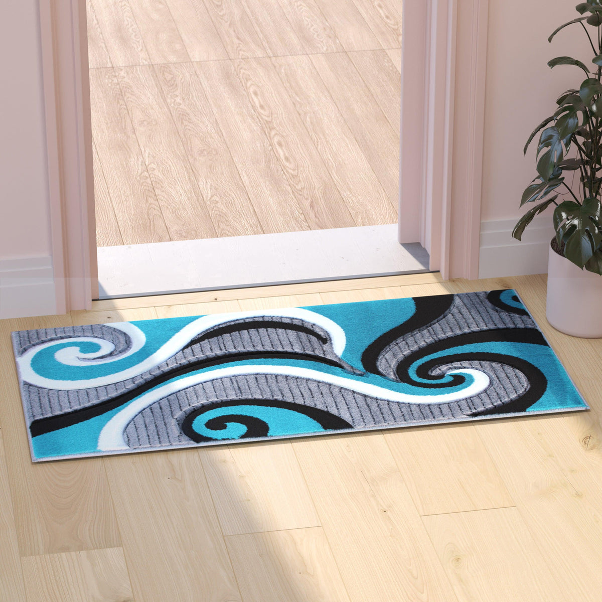 Turquoise,2' x 3' |#| Modern High-Low Sculpted Swirl Design Abstract Area Rug - Turquoise - 2' x 3'
