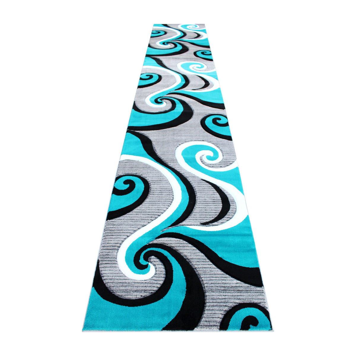 Turquoise,3' x 16' |#| Modern High-Low Sculpted Swirl Design Abstract Area Rug - Turquoise - 3' x 16'