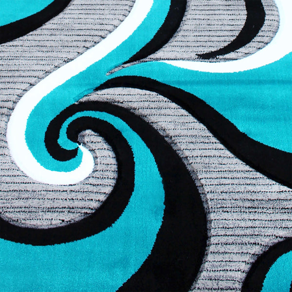 Turquoise,4' Round |#| Modern High-Low Sculpted Swirl Design Abstract Area Rug - Turquoise - 4' x 4'