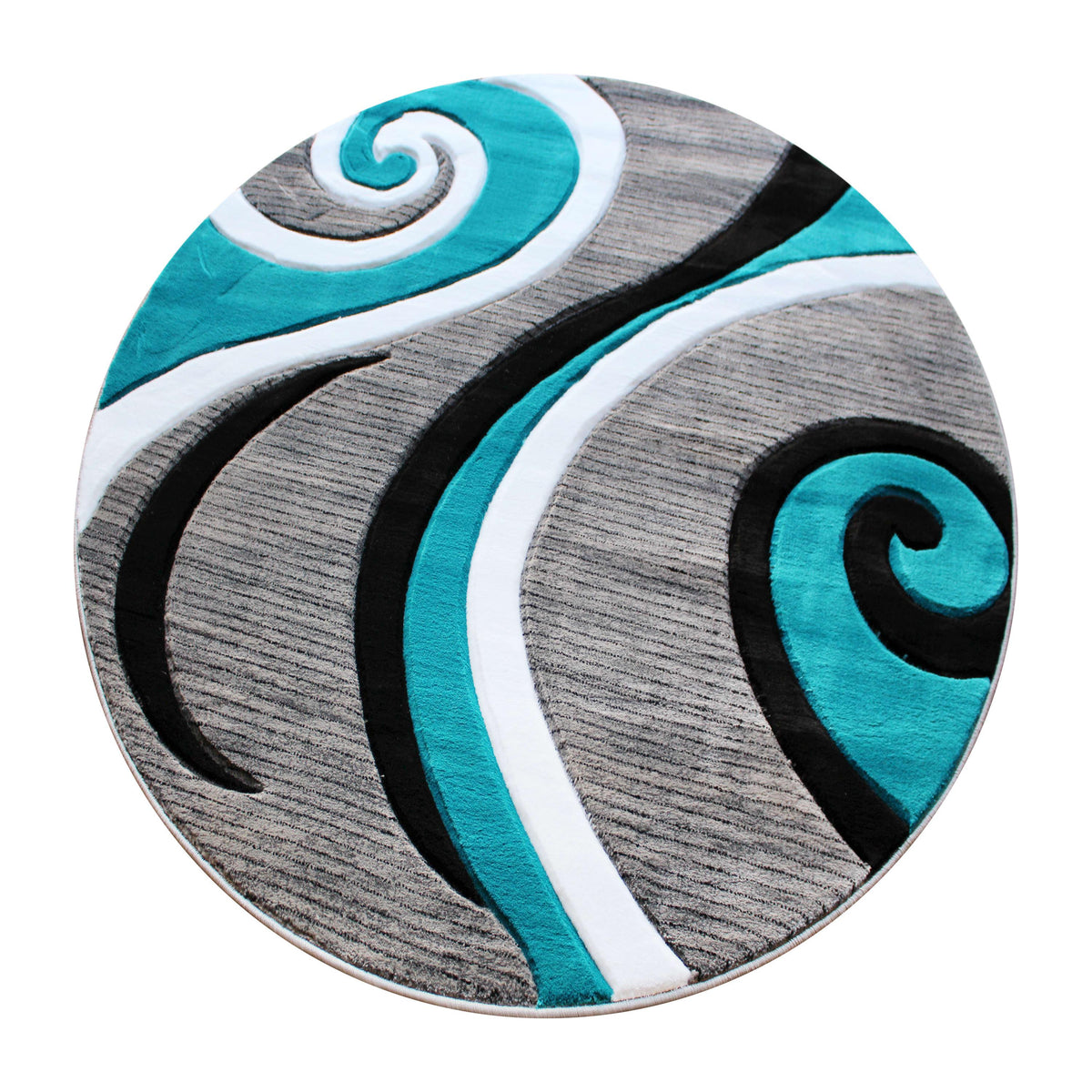 Turquoise,4' Round |#| Modern High-Low Sculpted Swirl Design Abstract Area Rug - Turquoise - 4' x 4'