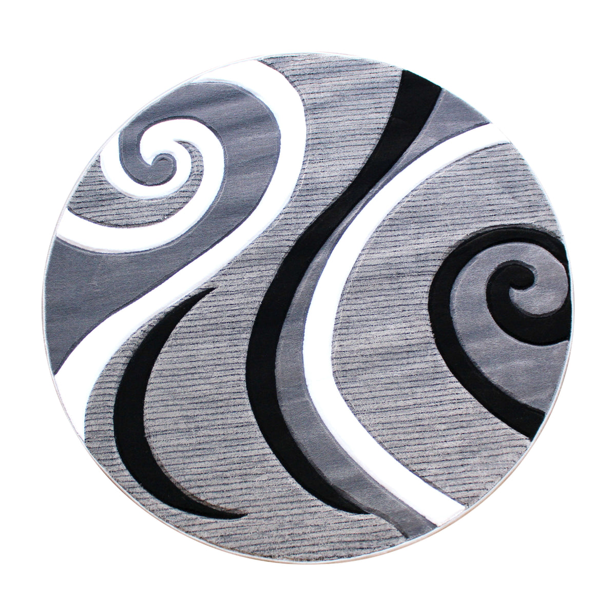 Grey,8' Round |#| Modern High-Low Sculpted Swirl Design Abstract Area Rug - Gray - 8' x 8'