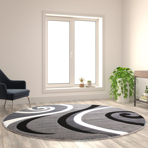 Grey,8' Round |#| Modern High-Low Sculpted Swirl Design Abstract Area Rug - Gray - 8' x 8'