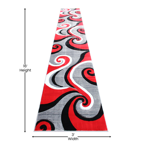 Red,3' x 16' |#| Modern High-Low Sculpted Swirl Design Abstract Area Rug - Red - 3' x 16'