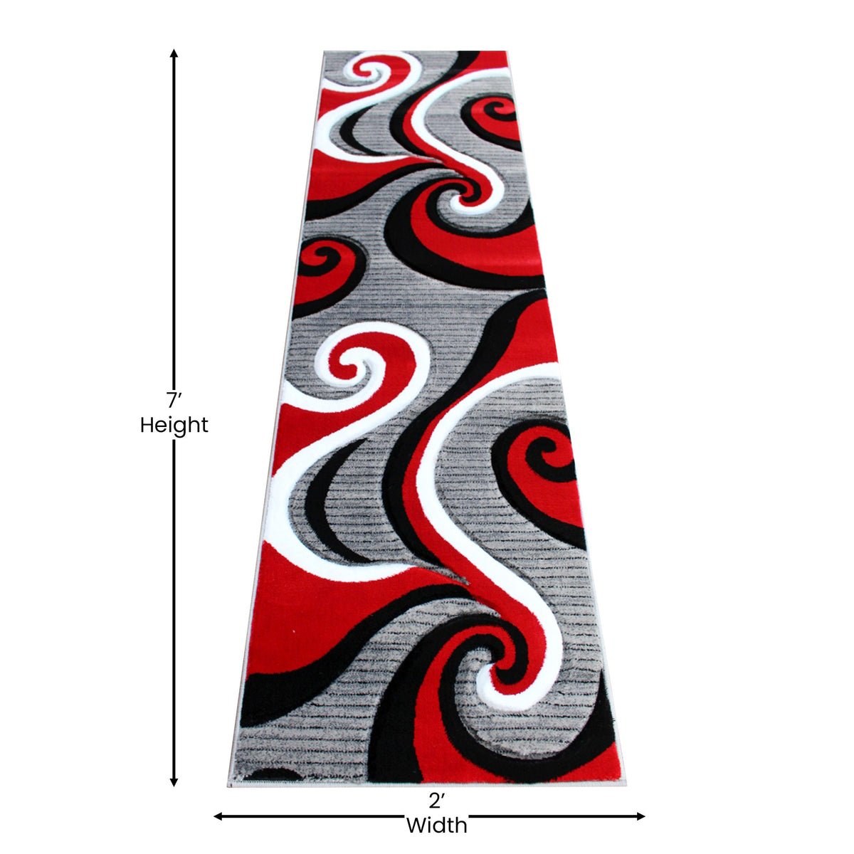 Red,2' x 7' |#| Modern High-Low Sculpted Swirl Design Abstract Area Rug - Red - 2' x 7'