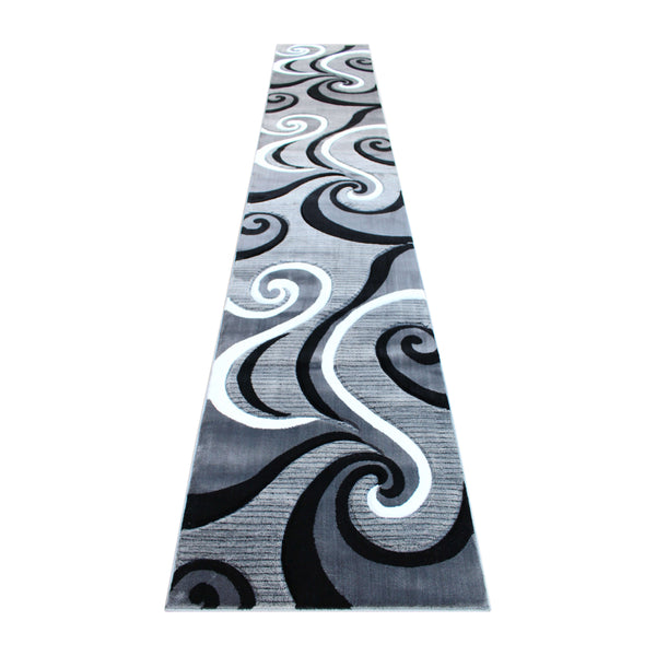 Grey,3' x 16' |#| Modern High-Low Sculpted Swirl Design Abstract Area Rug - Gray - 3' x 16'