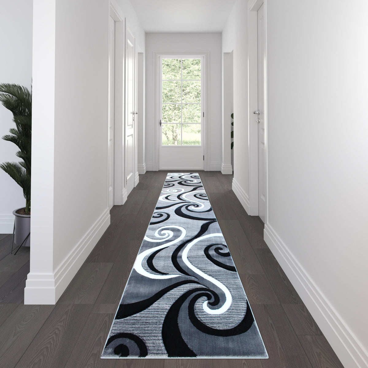 Grey,3' x 16' |#| Modern High-Low Sculpted Swirl Design Abstract Area Rug - Gray - 3' x 16'