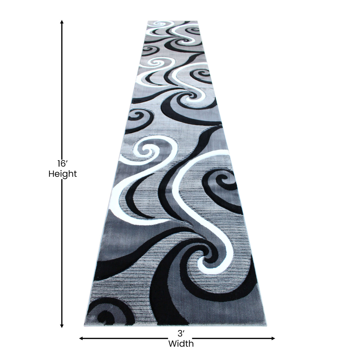 Grey,3' x 16' |#| Modern High-Low Sculpted Swirl Design Abstract Area Rug - Gray - 3' x 16'