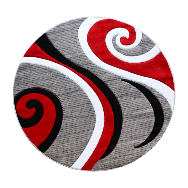 Red,4' Round |#| Modern High-Low Sculpted Swirl Design Abstract Area Rug - Red - 4' x 4'