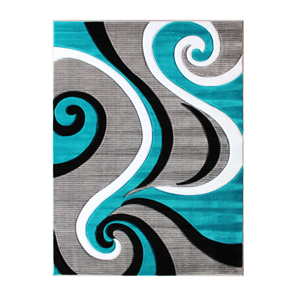 Turquoise,5' x 7' |#| Modern High-Low Sculpted Swirl Design Abstract Area Rug - Turquoise - 5' x 7'