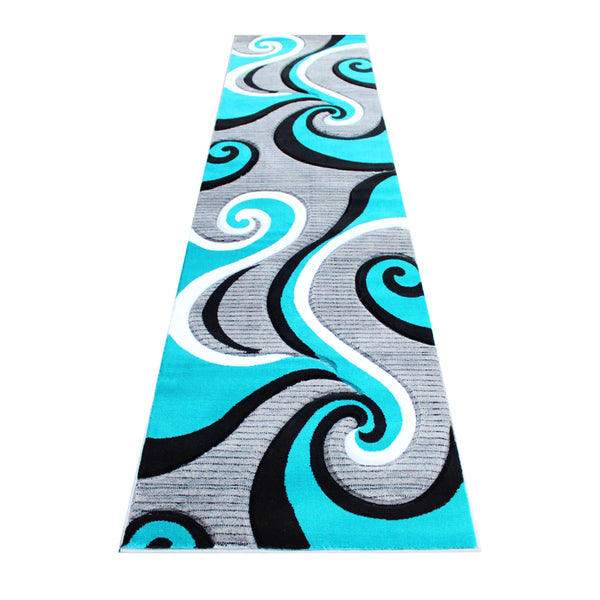 Turquoise,3' x 10' |#| Modern High-Low Sculpted Swirl Design Abstract Area Rug - Turquoise - 3' x 10'