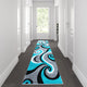 Turquoise,3' x 10' |#| Modern High-Low Sculpted Swirl Design Abstract Area Rug - Turquoise - 3' x 10'