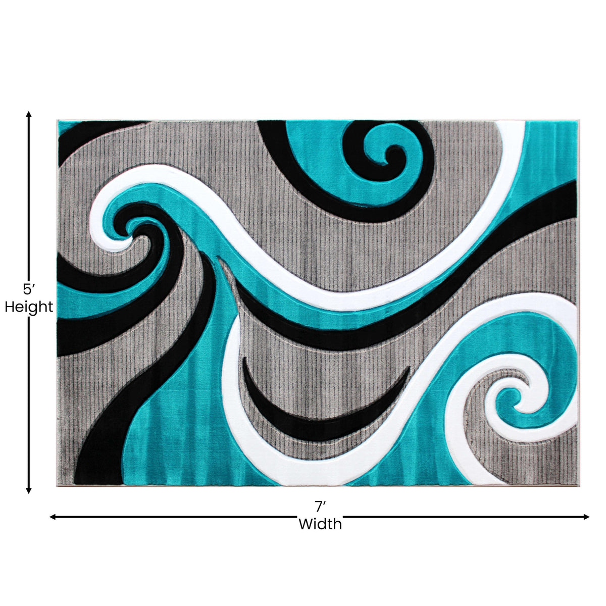 Turquoise,5' x 7' |#| Modern High-Low Sculpted Swirl Design Abstract Area Rug - Turquoise - 5' x 7'