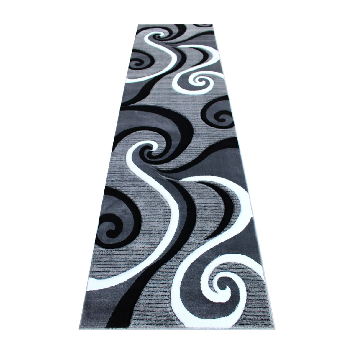 Grey,3' x 10' |#| Modern High-Low Sculpted Swirl Design Abstract Area Rug - Gray - 3' x 10'