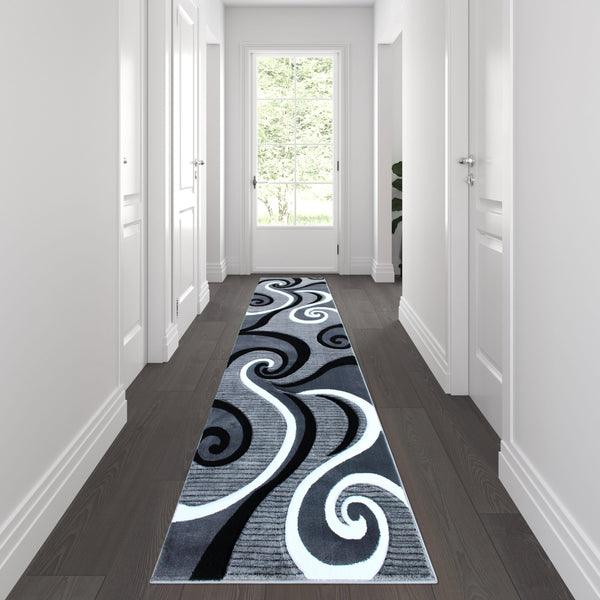 Grey,3' x 10' |#| Modern High-Low Sculpted Swirl Design Abstract Area Rug - Gray - 3' x 10'