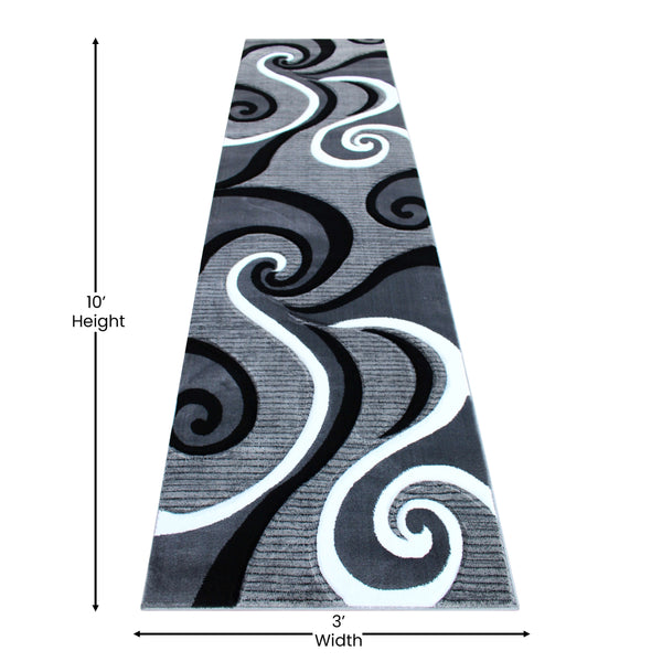 Grey,3' x 10' |#| Modern High-Low Sculpted Swirl Design Abstract Area Rug - Gray - 3' x 10'