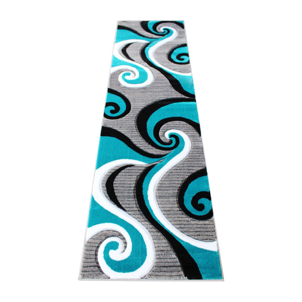 Turquoise,2' x 7' |#| Modern High-Low Sculpted Swirl Design Abstract Area Rug - Turquoise - 2' x 7'