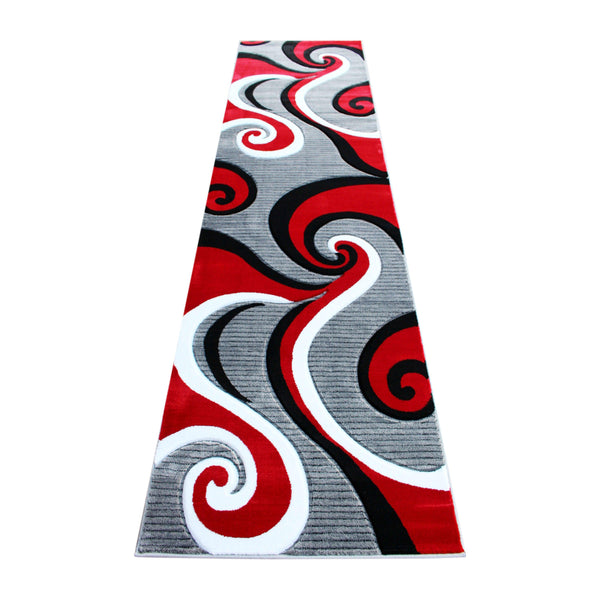 Red,3' x 10' |#| Modern High-Low Sculpted Swirl Design Abstract Area Rug - Red - 3' x 10'