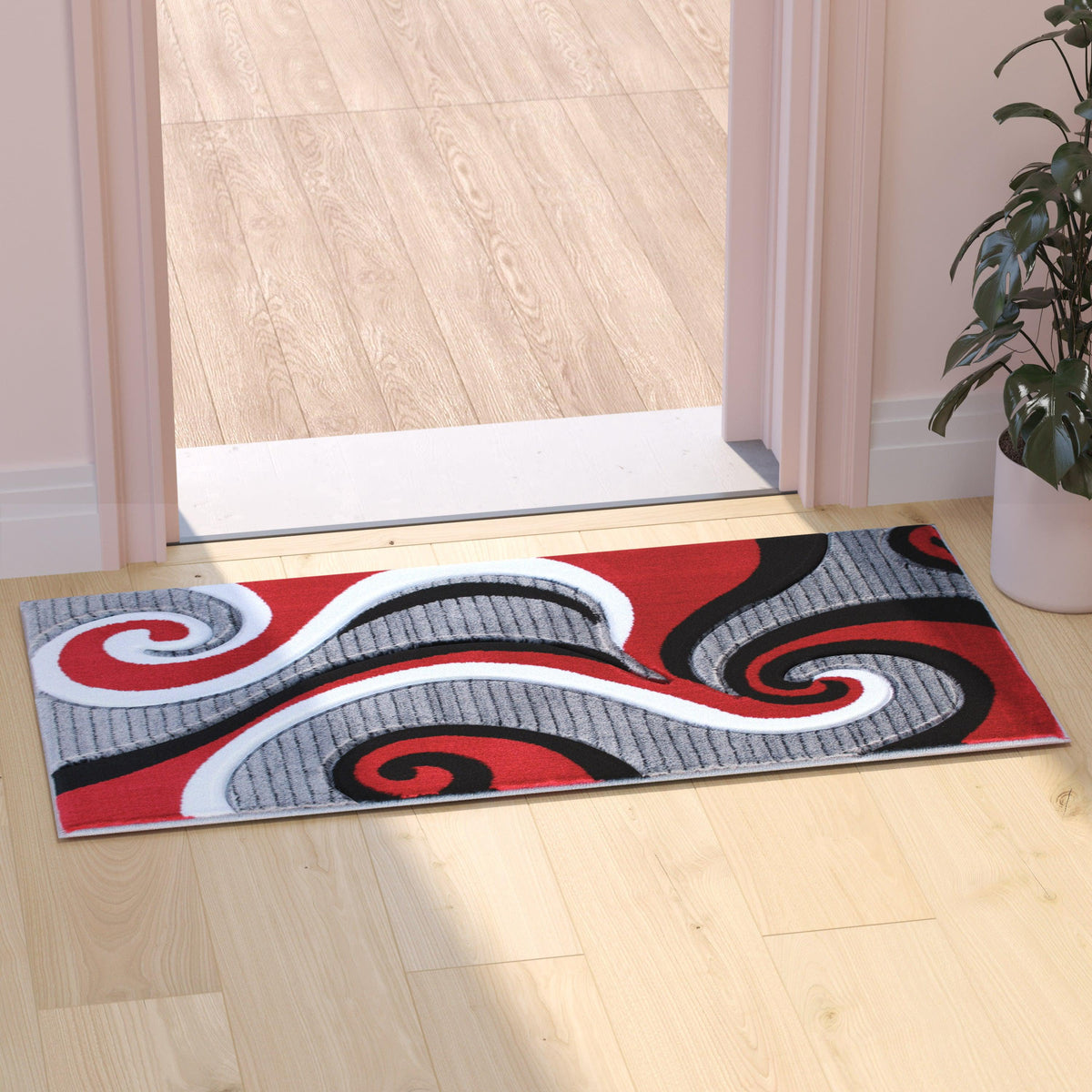Red,2' x 3' |#| Modern High-Low Sculpted Swirl Design Abstract Area Rug - Red - 2' x 3'